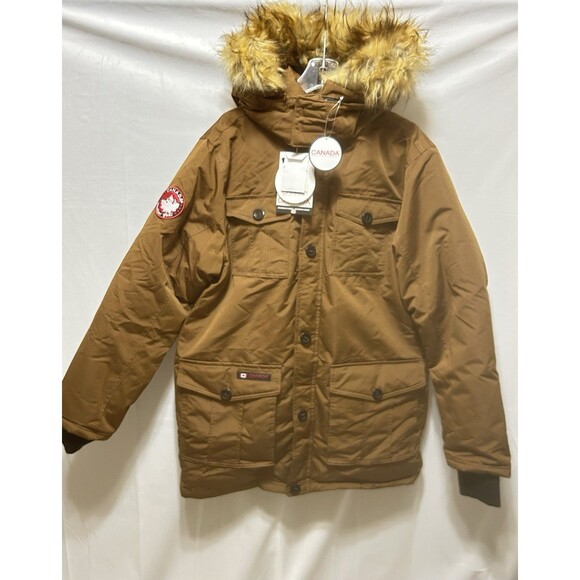 Canada Weather Gear Coat Men L Insulated Brown Winter Jacket w/Faux Fur Hood - Picture 1 of 11